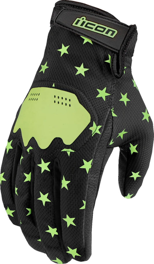 GUANTES ICON HOOLIGAN OLD GLORY NEGRO VERDE FLUORESCENTE