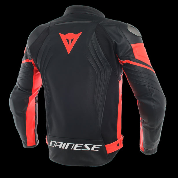 CHAQUETA DAINESE RACING 3 CUERO NEGRO  ROJO FLUORESCENTE